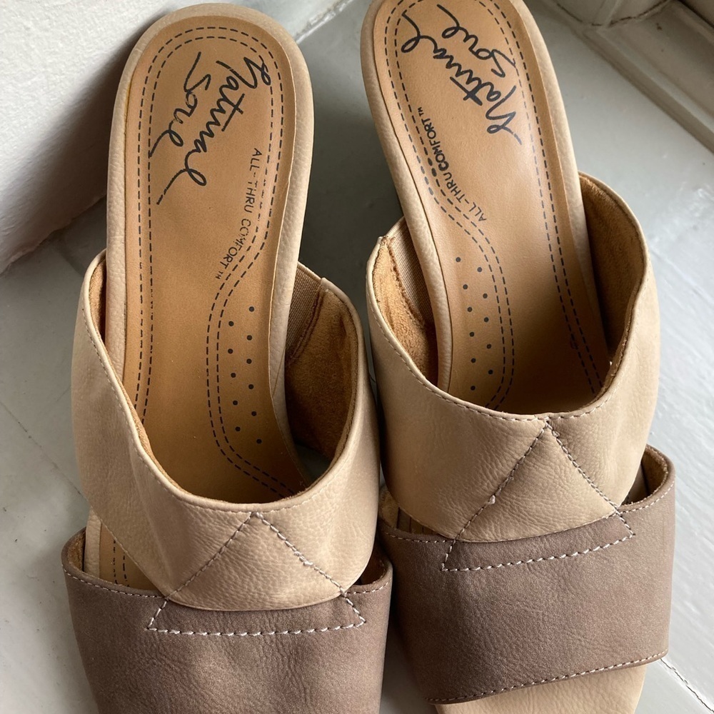 Natural Soul Dedee Brown Slide Sandal Womens 10 Faux Leather Open Toe Bl… - Picture 2 of 11